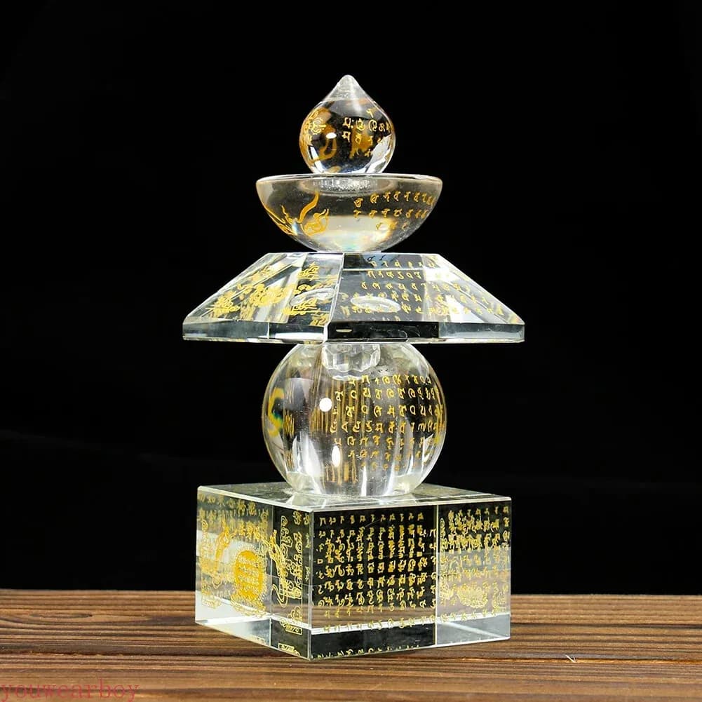 Crystal Prism Glass Laser Buddhism Sutra Five-story Stupa Sarira Figurines Decor