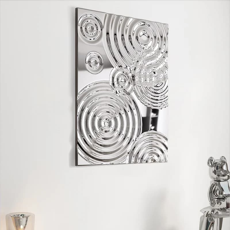 Rectangle Ripples Metal Stainless Steel Background Wall Pendant Living Room Hotel Bedroom Villa Wall Decoration