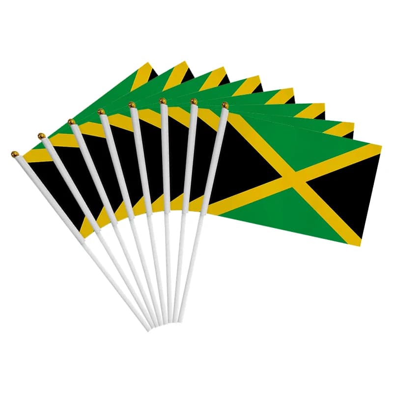 100pcs/lot Aerlxemrbrae Custom Jamaica Hand Flag 14 X 21 cm Double Side Printing Jamaica Hand Waving Flag