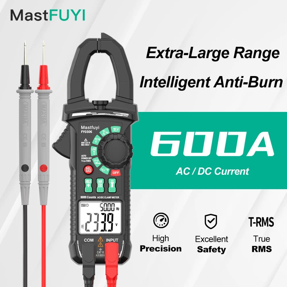MASTFUYI 600A Intelligent Anti-Burn Digital Clamp Meter AC/DC Measurement, Multimeter for Electrical Testing & Automotive Repair