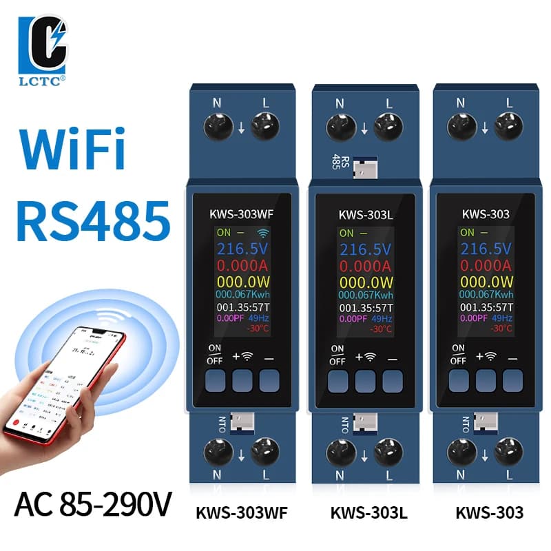 KWS-303 Tuya WiFi Energy Meter 8 in 1 Multi-function AC Voltage Ammeter APP Control AC85-290V/40a Voltage Meter