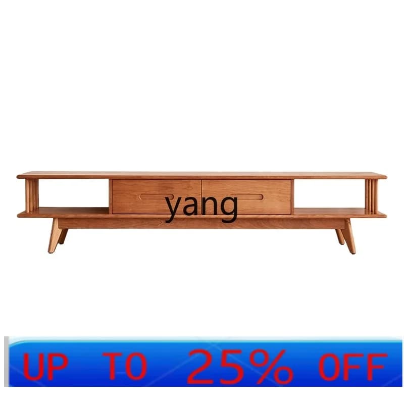 LH TV Cabinet and Tea Table Combination Wood Color Small Apartment Cherrywood Furniture Simple Solid Wood Style