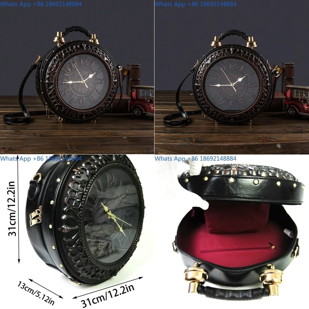 Creative Retro Handheld Bag with Clock Design for Women Stylish Shoulder Crossbody Bag Battery Compatible