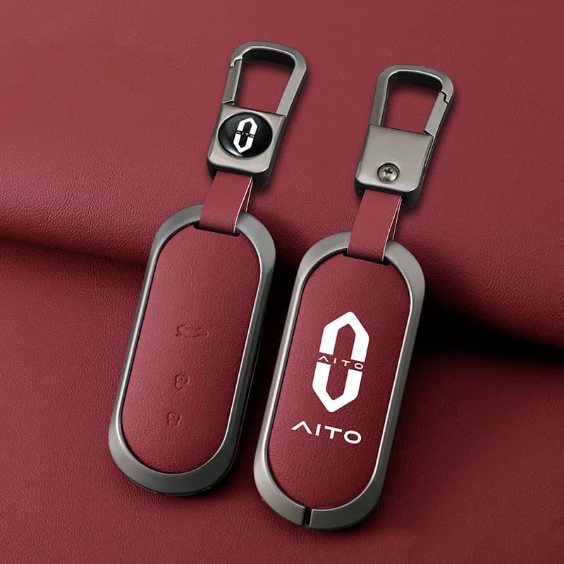 Zinc Alloy Leather Smart Car Remote Key Case Cover For Aito M5 M7 M9 Holder Shell Auto Protector Keychain Accessories