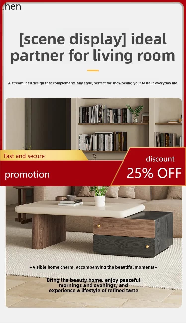 ZML Solid Wood Coffee Table for Living Room, Small Household, High-End Modern Minimalist Tea Table