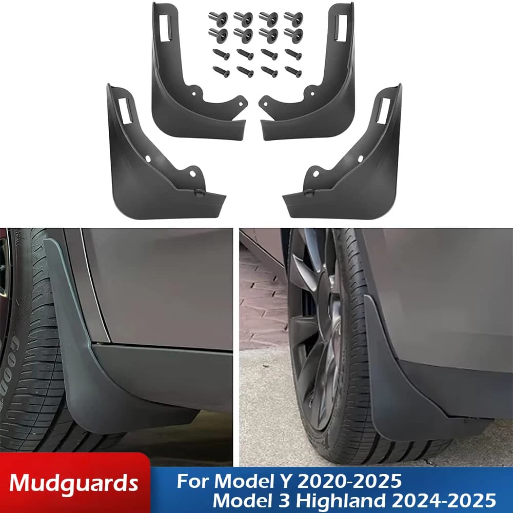 Matte Black Splash Guards Mud Flaps for 2020 - 2025 Tesla Model Y Juniper Model 3 Highland Mudflap No Need to Drill Holes