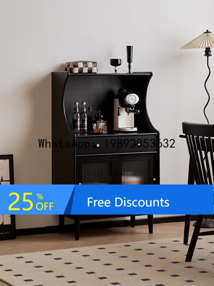 LYY Solid Wood Sideboard Wall-Mounted Integrated Storage Kitchen Living Room Side Cabinet Household Tea Wine Cabinet Black