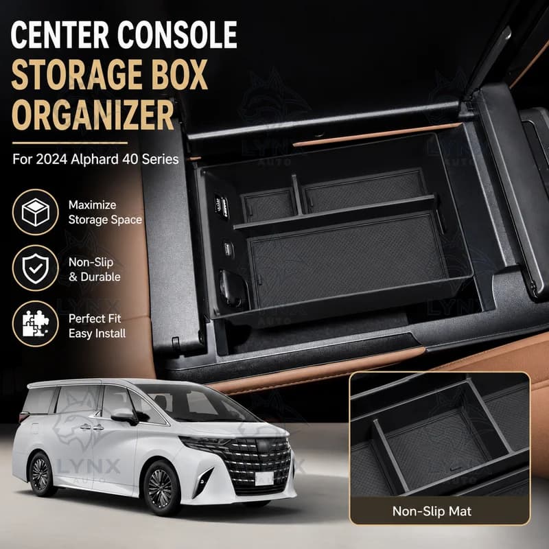 For 2024 Alphard 40 Series Center Console Armrest Storage Box Organizer, Car Interior Accessories Modification Parts