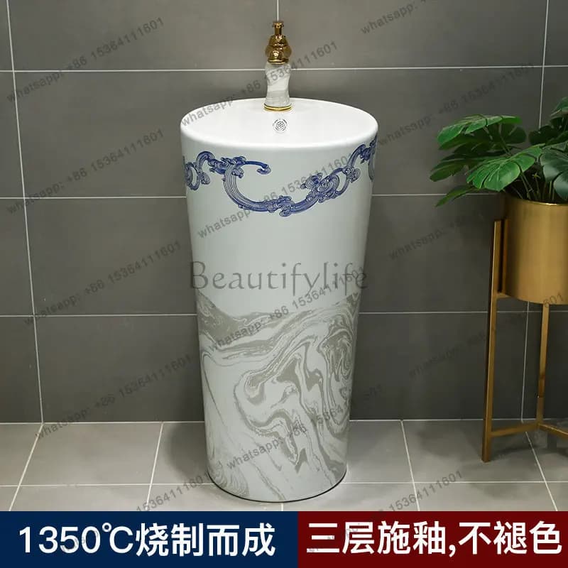 One-piece modern simple washbasin cylindrical small apartment ceramic column famous hotel washbasin