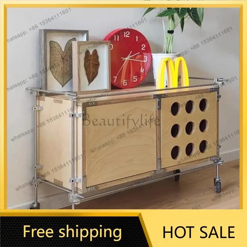 FG used solid wood Bauhaus sideboard with a smooth axis marine board birch wood storage cabinet is movable