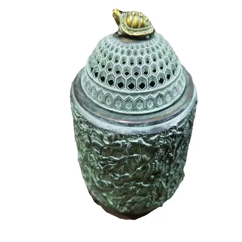 Chinese Old Bronze ,Come From FOLK Collection Old  copper, gilding Thousand Crane Pattern Storage tank, Cover the jar