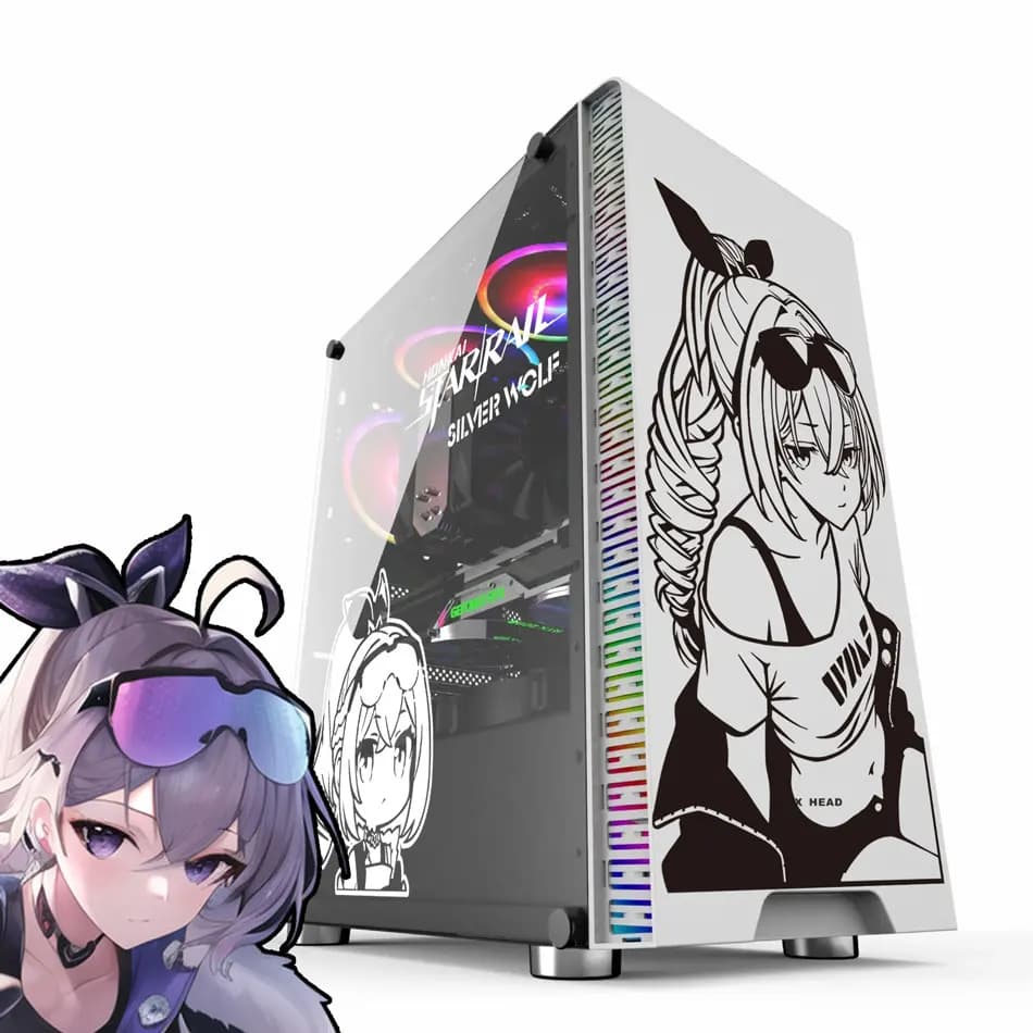 Silver Wolf Anime Stickers for PC Case,Star Rail Cartoon Decor Vinyl Decals for Atx Gaming Computer Chassis Skin,Waterproof