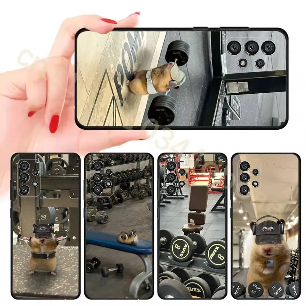 Cute Gym Hamster Phone Case for Samsung Galaxy A20,21s,22,31,32,52,71,80,A91,5G Colorful Cover Smartphone Pretty