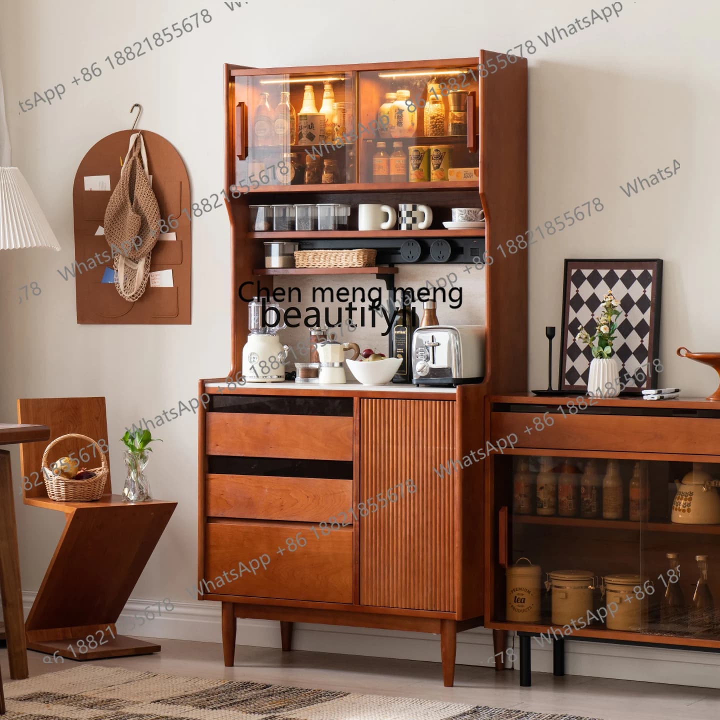 X Vintage Style Solid Wood Sideboard Storage Cabinet Living Room Organizer Tea Cabinet Home Narrow Sideboard