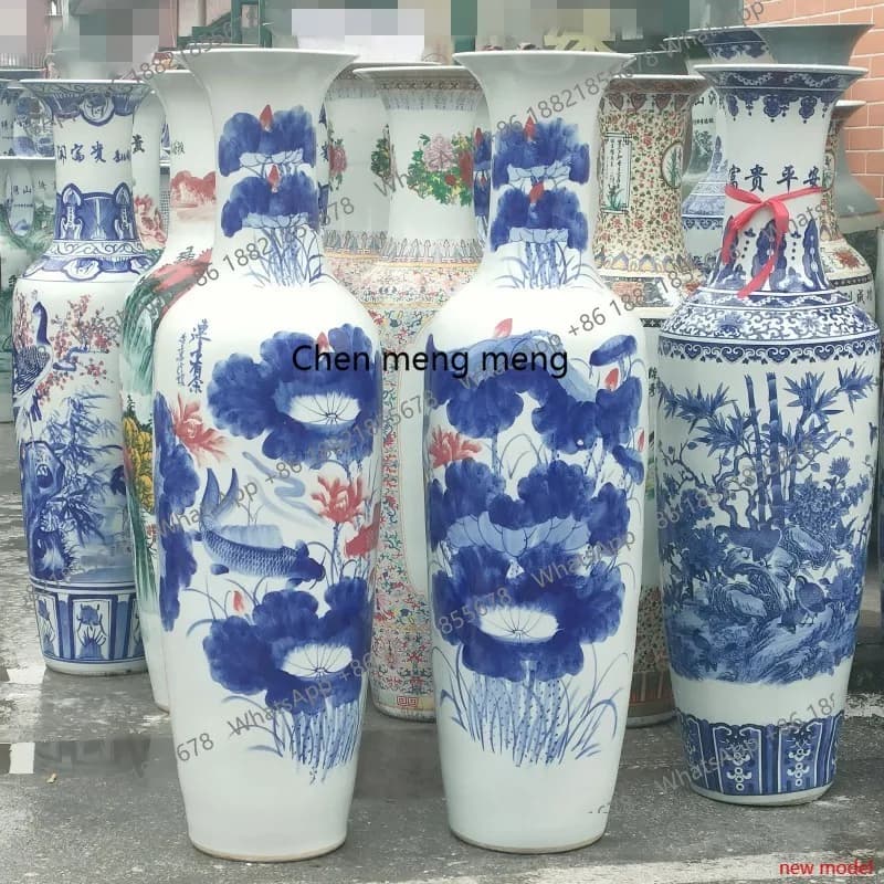 H178Ceramic floor-to-ceiling large vase hand-painted, opening celebration business, large ornament decorative vase