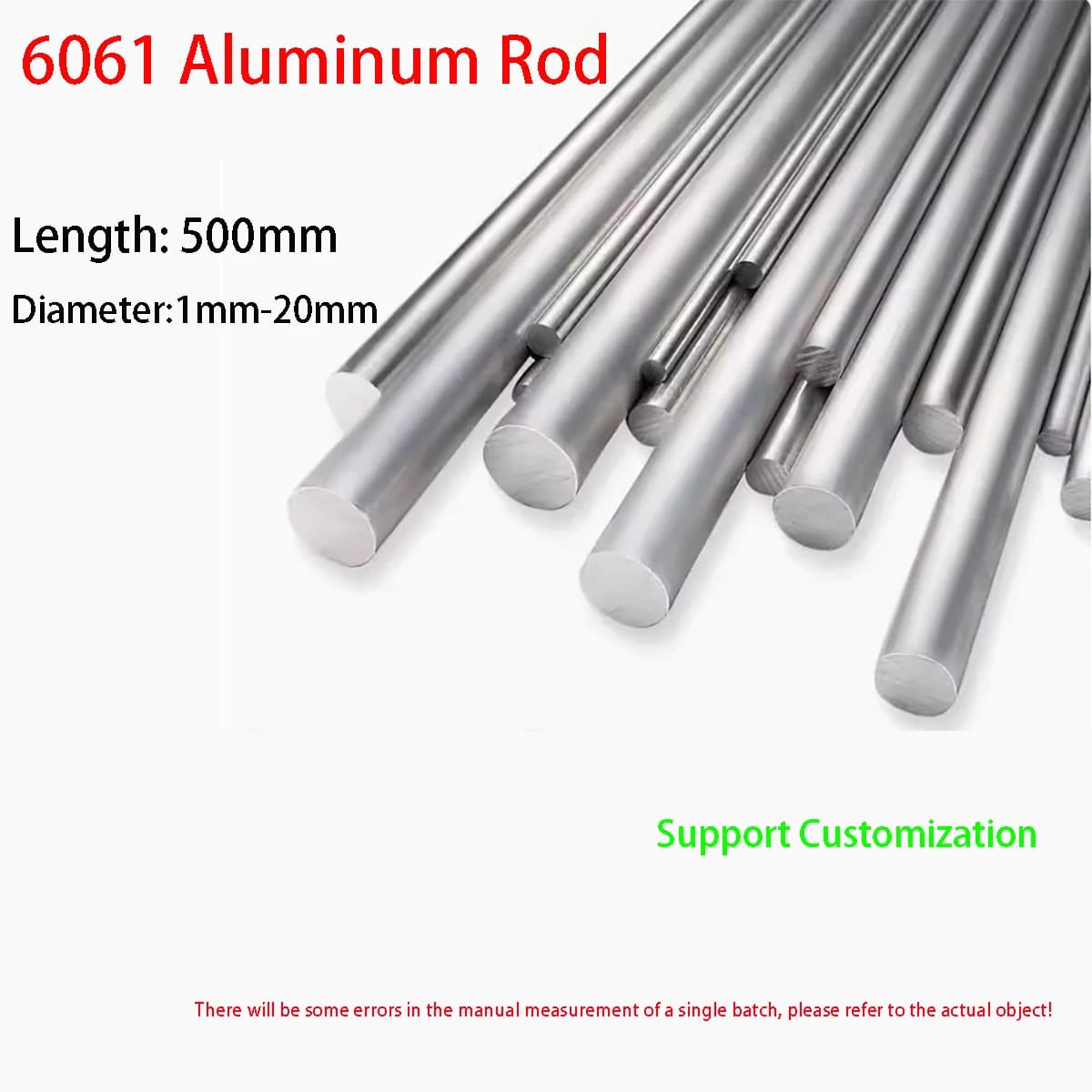 500mm Length 6061 High Quality Aluminum Solids Rod Round Bar Diameter 2mm~200mm Aluminum Rod Laser Cutting Customization