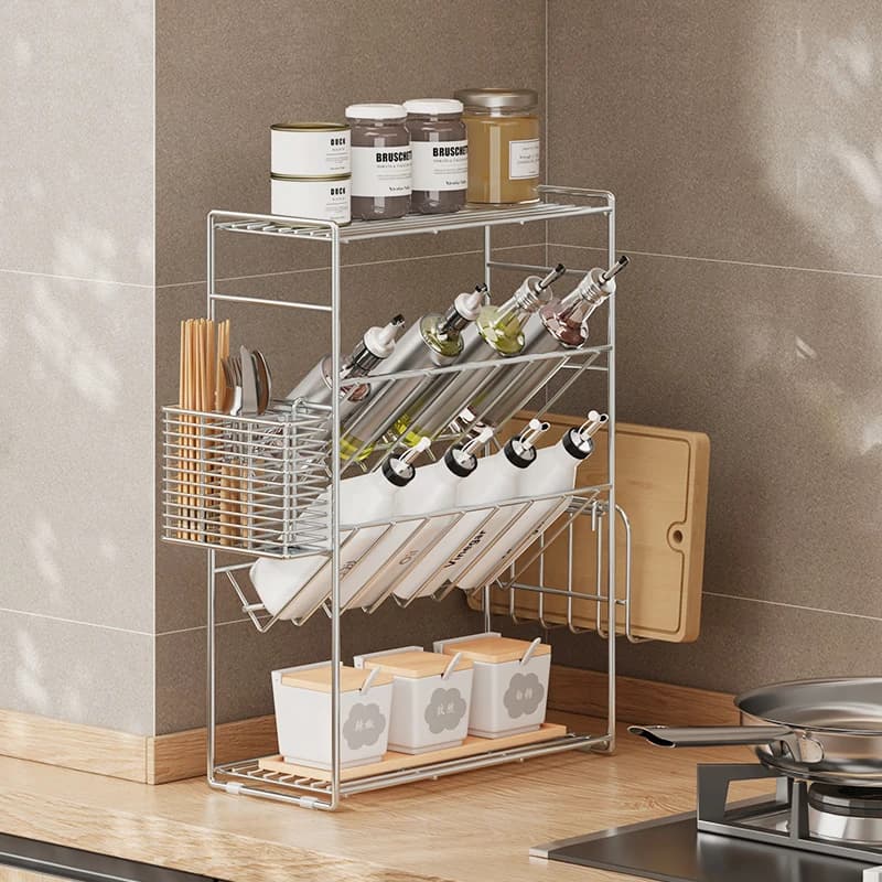 304 stainless steel kitchen seasoning rack new oblique countertop seasoning oil, salt, sauce and vinegar storage rack