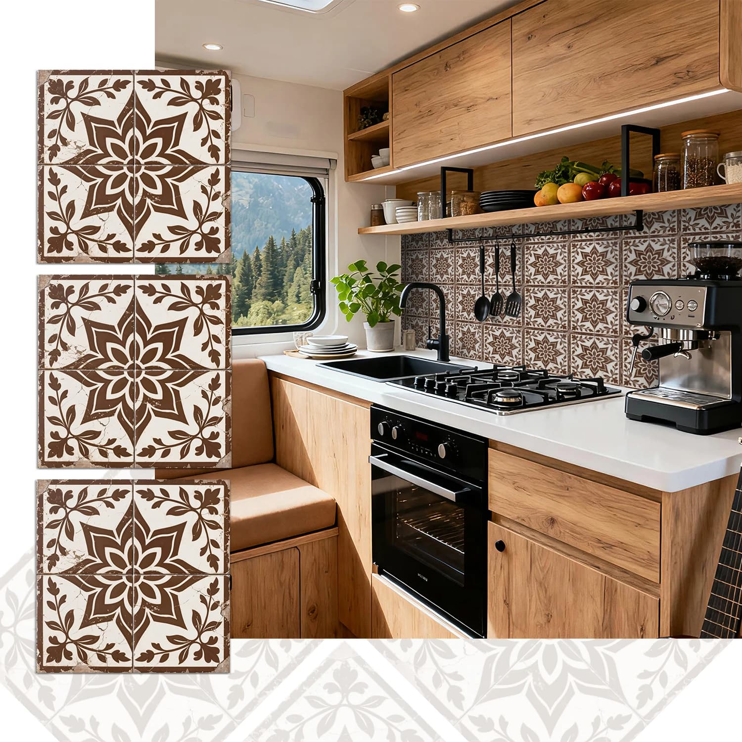 Stickers muraux bohème tuiles autocollantes décoration murale, cuisine, résistant à l'usure, décoration intérieure 36 pièces