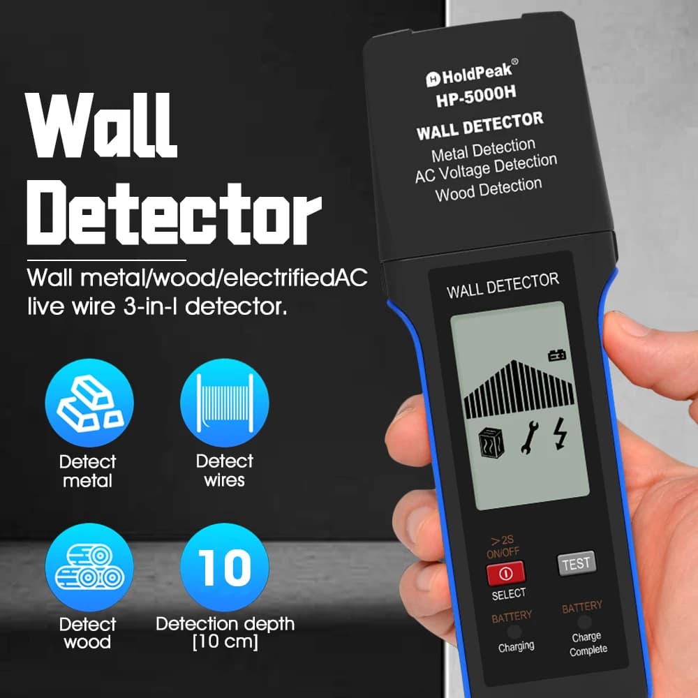 3-in-1 Wall Scanner Stud Finder LCD Display Type-C Rechargeable Detector for Wood Metal AC Live Wire Pipe Home DIY