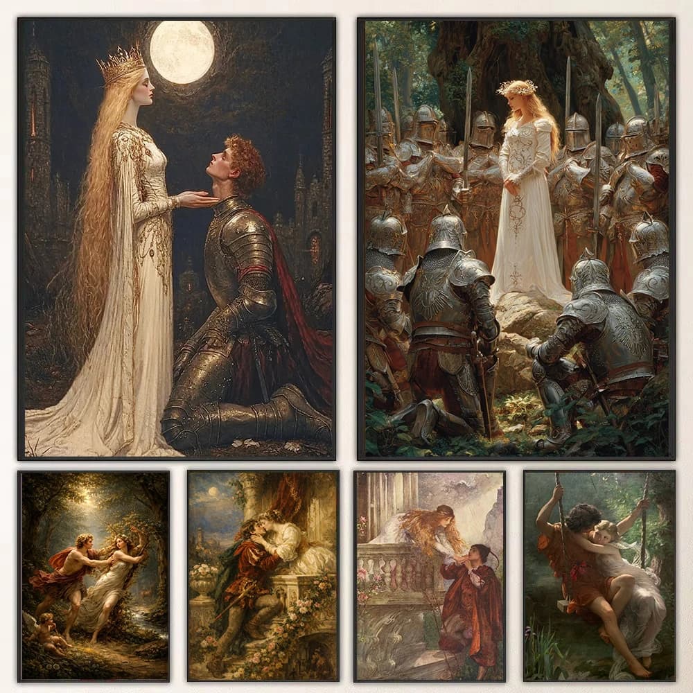 Princess and Knight Canvas Painting Calligraphy Aesthetic Classic Vintage Famous Painting Wall Poster Print Gallery Decor