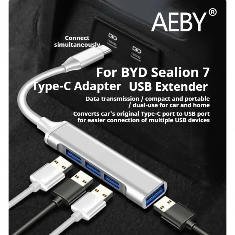 AEBY For BYD Sealion 7 2024 Rear Seat USB C Fast Charging Adapter, QC PD 3.0 Type C to USB Data Sync Cable for iPhone Samsung