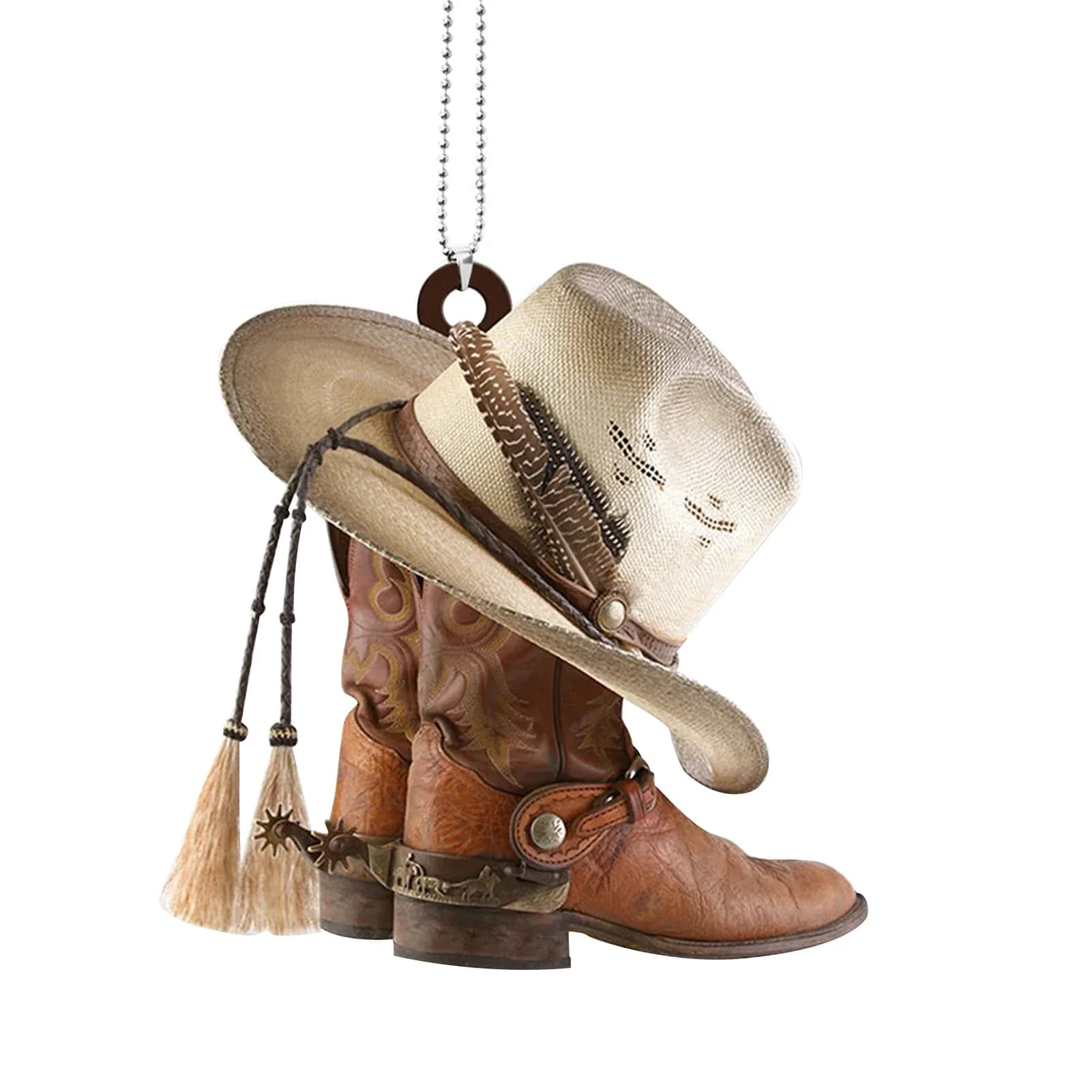 Rear View Mirror Pendant Acrylic Sling Cowboy Boot Hat Car Accessories Ornament Gift Craft Decor