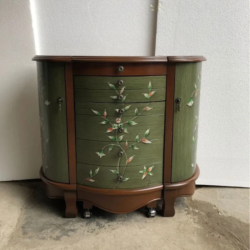 Comb Flip Folding Dresser Stacked Gold Painted Dressing Stool Mirror Combination Semicircle Dresser Walnut Green