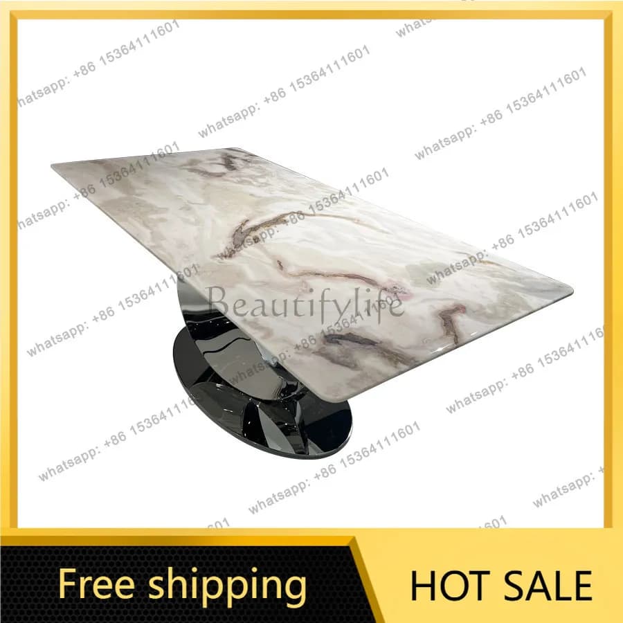 YJ Oyster White Picasso Luxury Stone Dining Table Imported Marble Rectangular Light Luxury Villa Dinner Table