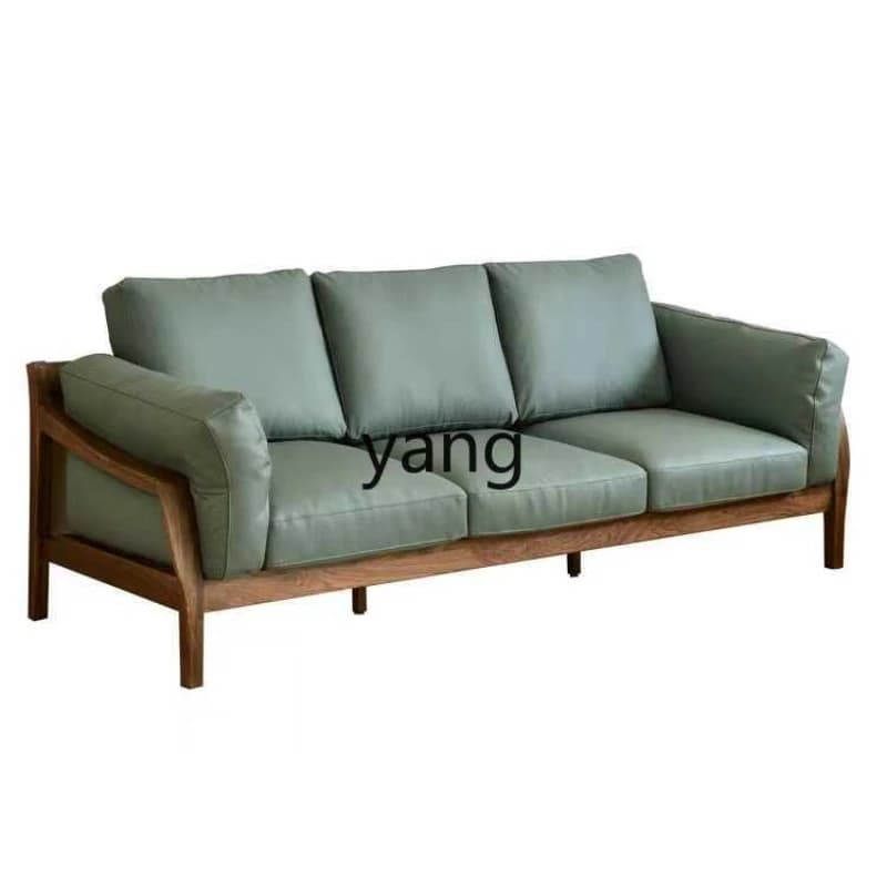 YJQQ  Black Walnut Sofa Fabric Sofa Three-person Leather Sofa