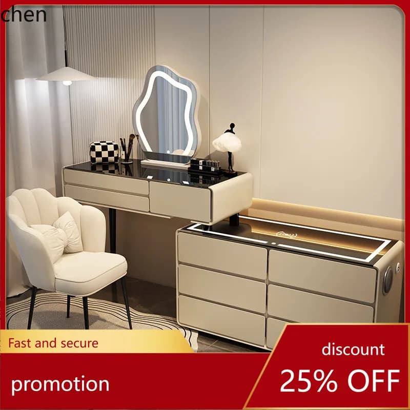 HT Wabi-Sabi Cream Style  Dressing Table and Chest of Drawers Integrated Modern Minimalist High-End Makeup Desk and Writing Desk