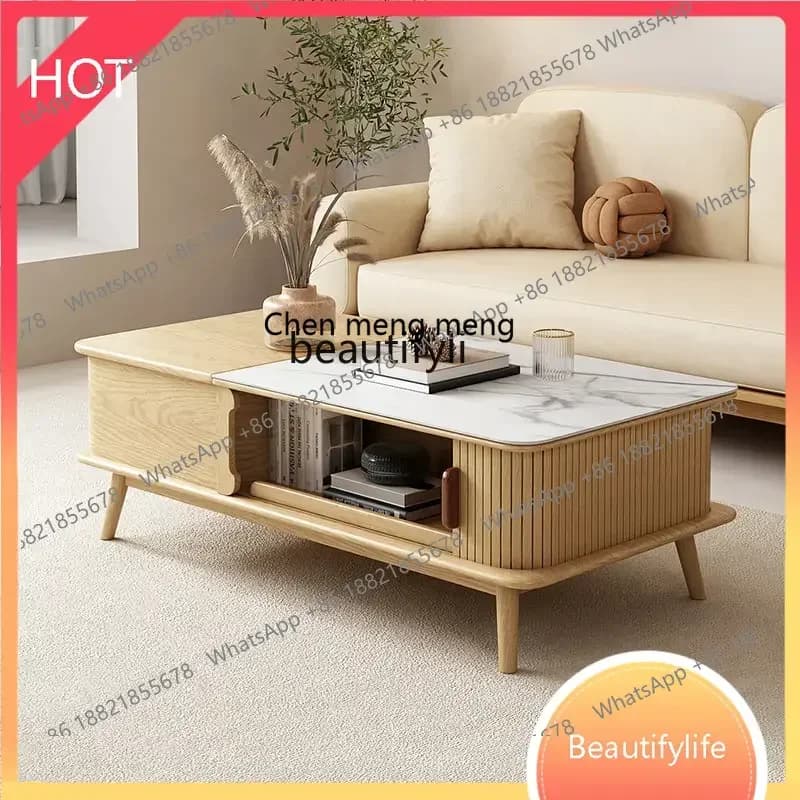 new Solid Wood Tea Table Living Room Home Small Apartment Log Storage Stone Plate Coffee Table TV Cabinet Combination ss 8617