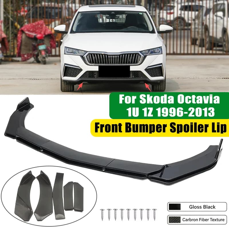 For Skoda Octavia 1U 1Z 1996-2013 5Pcs ABS Car Front Bumper Lip Spoiler Splitter Body Kit Canard Tuning Accessories