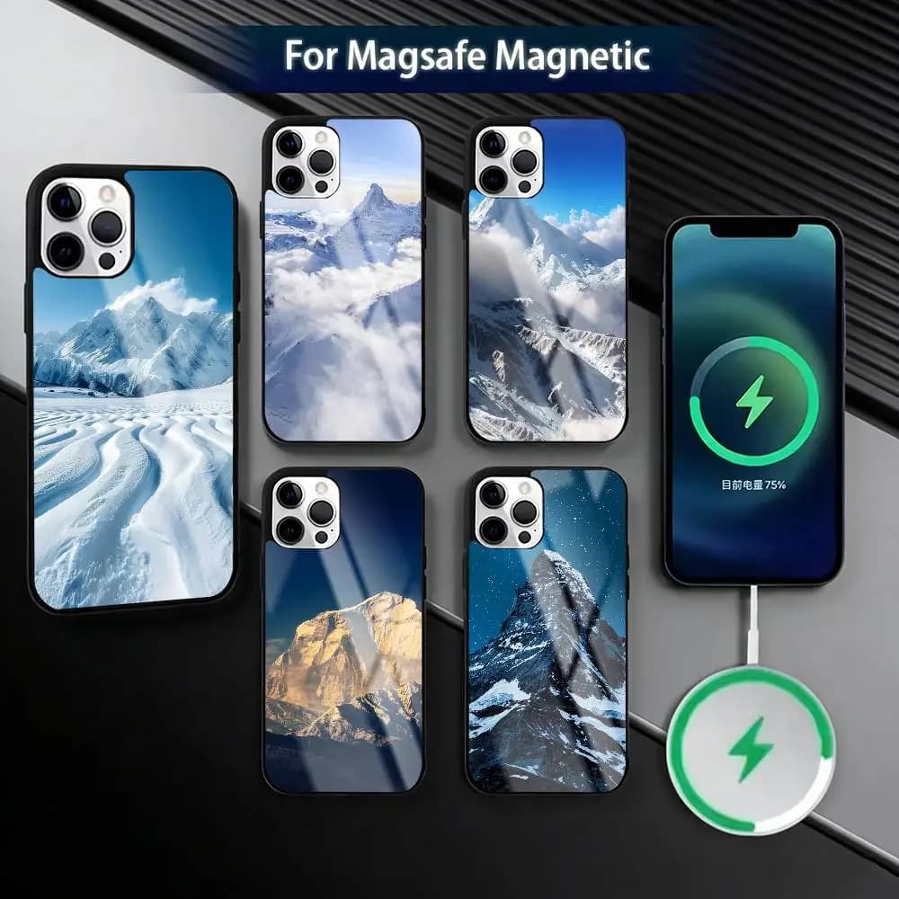 Magnetic S-Snow Mountain  Phone Case For iPhone17,16,15,14,13,12,11 Plus,Pro Magnetic For Magsafe Wireless Charging