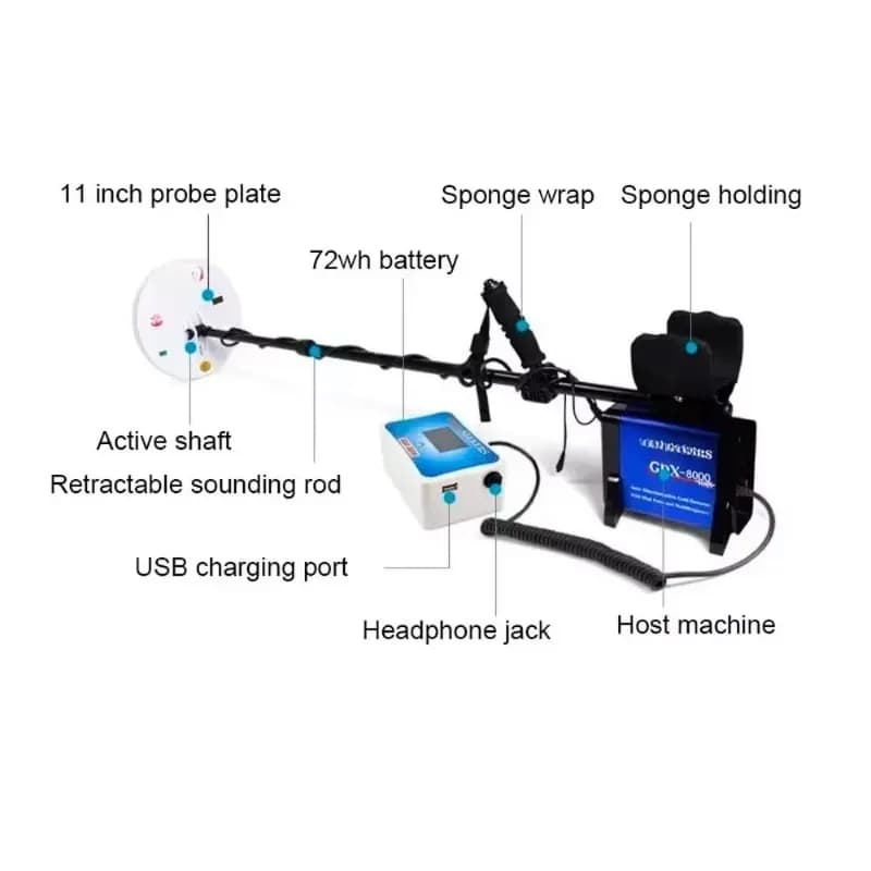 Gold Detector Ore Finder GDX-8000 – 1~10m Underground Detection, 24000mAh Battery & Multiple Metal Sensing