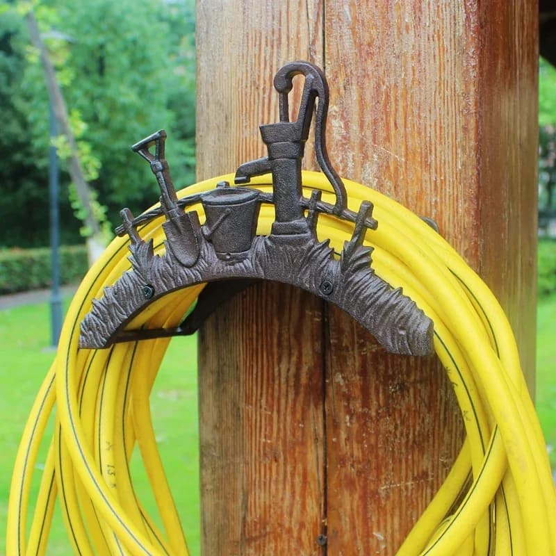 Cast Iron Wall Mounted Water Pipe Holder Rustic Water Pump Shovel Spade Design European Vintage Country Accent Home Garden Decor