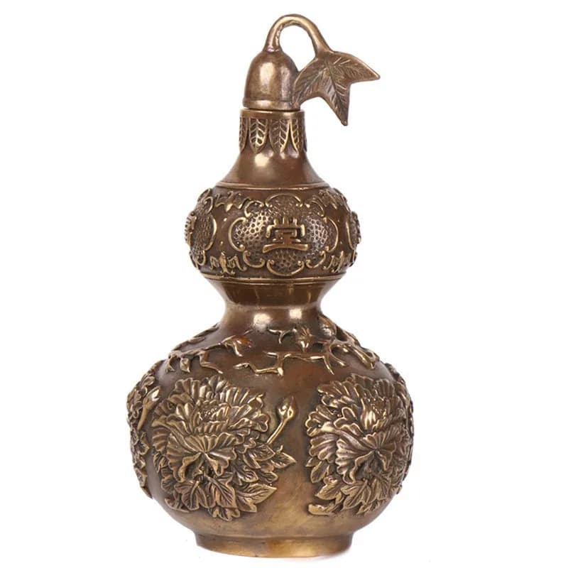 Copper Ornament, of Fortune, Prosperity, and Longevity, Eight Trigrams Auspicious Gourd, Handicraft Copperware