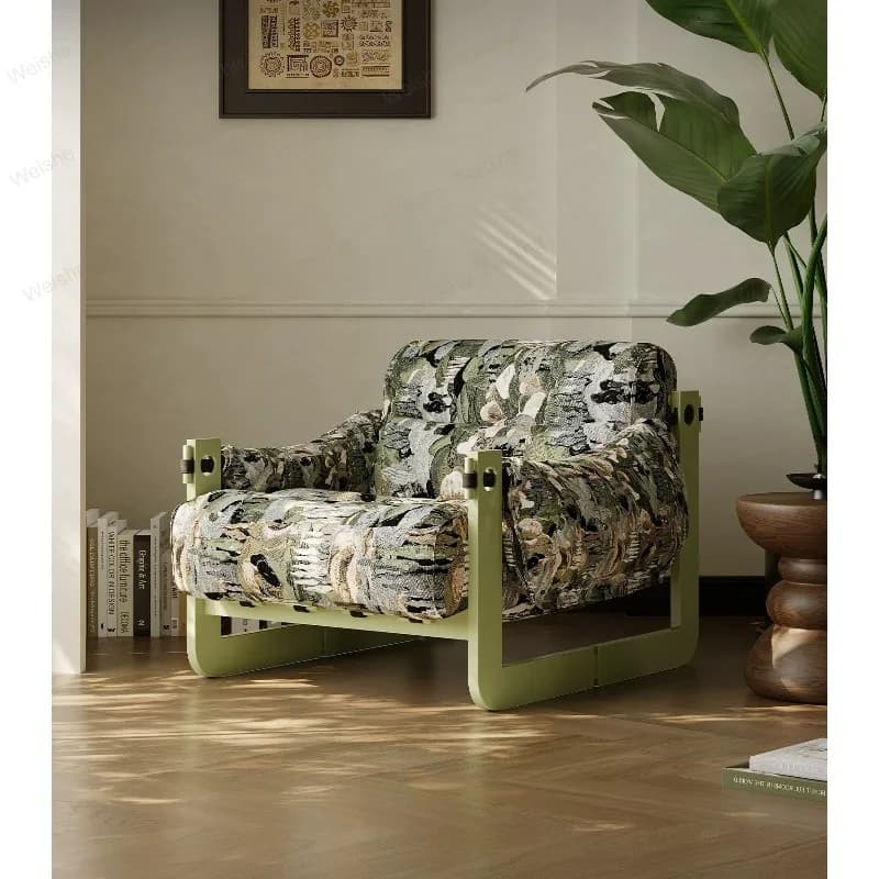 sofa chair, antique style, single leisure chair, fabric, living room solid wood chair