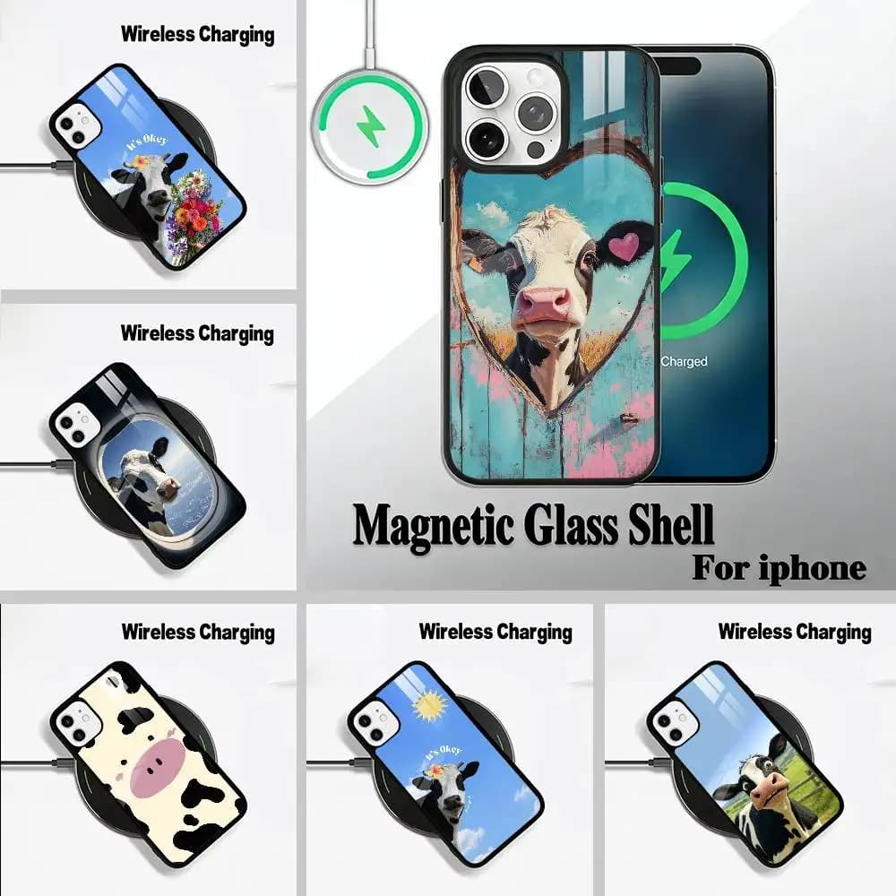 Cute and funny cow  Wireless charging phone case compatible with iPhone 17/16/15/14/13/12/11