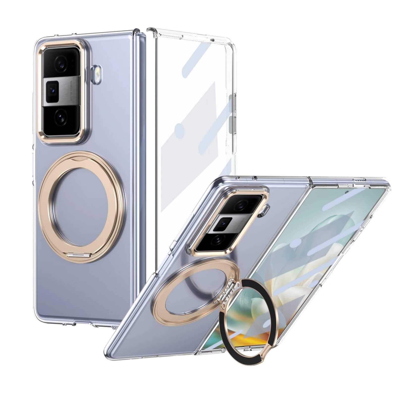 Phone Case For Honor Magic Vs3 Rotating Ring Holder Wireless Charging Front Glass Film Anti-Scratch Anti-Fall Protection Cover