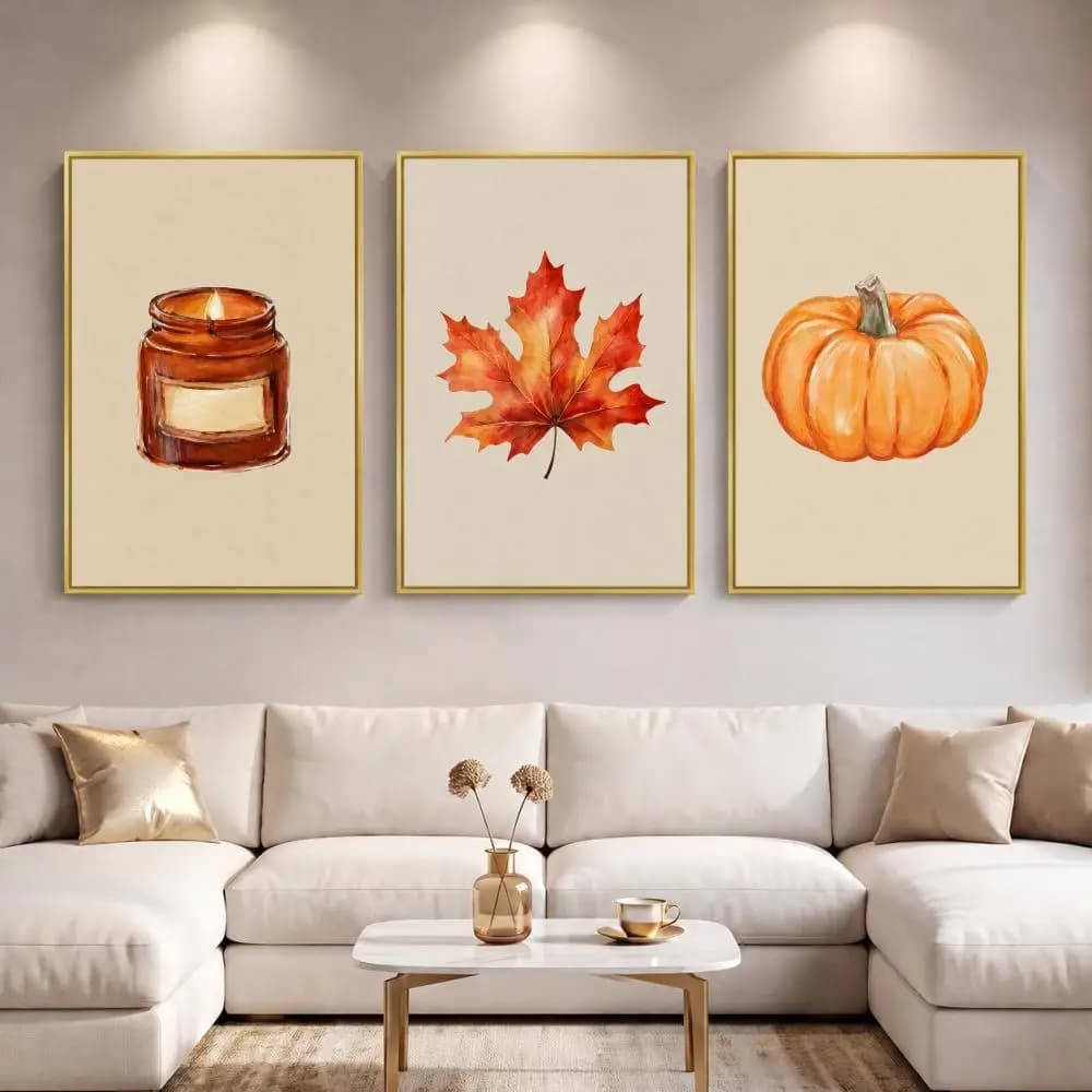 Comfortable Autumn Painting Calligraphy 3 PCS Canvas Wall Art Prints for Living Room Decor Modern Vintage Fashion Wall Decals