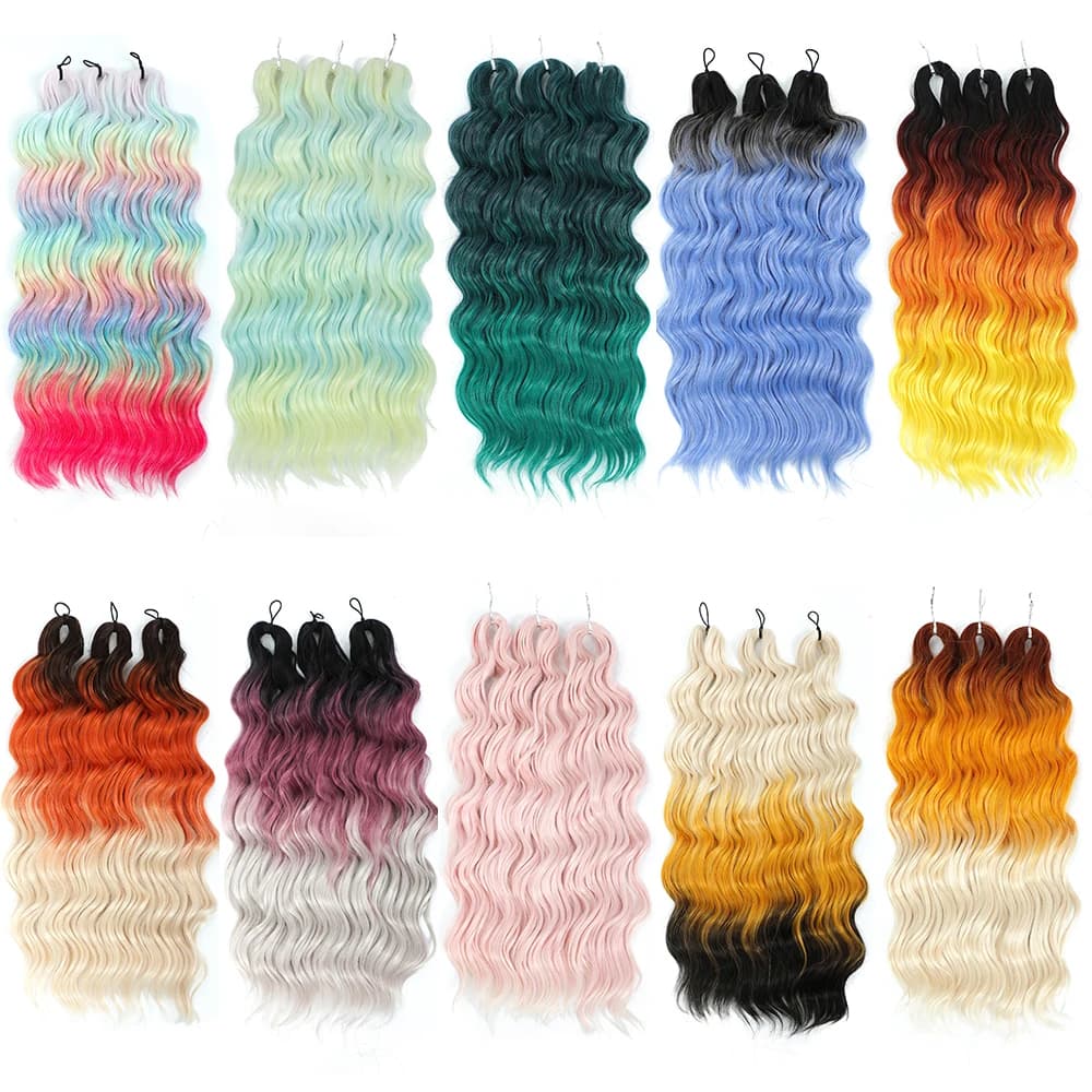 Ombre Anna Synthetic Hair Water Wave 24 3pcs Braided Twist Crochet Hair Deep Wave Braided Hair Extension