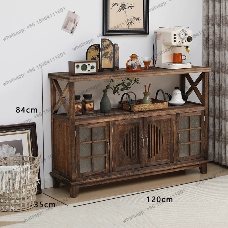 New Chinese retro solid wood dining side cabinet, living room wall storage tea cabinet