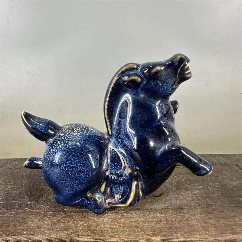 5.5" China Qing Fancy Glaze Porcelain Fambe Lovable Animal Fat Horse Statue Nice Art Work