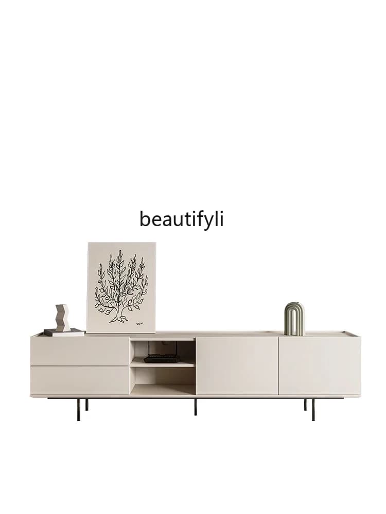 Italian Minimalist Light Luxury Floor TV Cabinet Modern Minimalist Bright Paint Hong Kong Style Living Room Cabinet