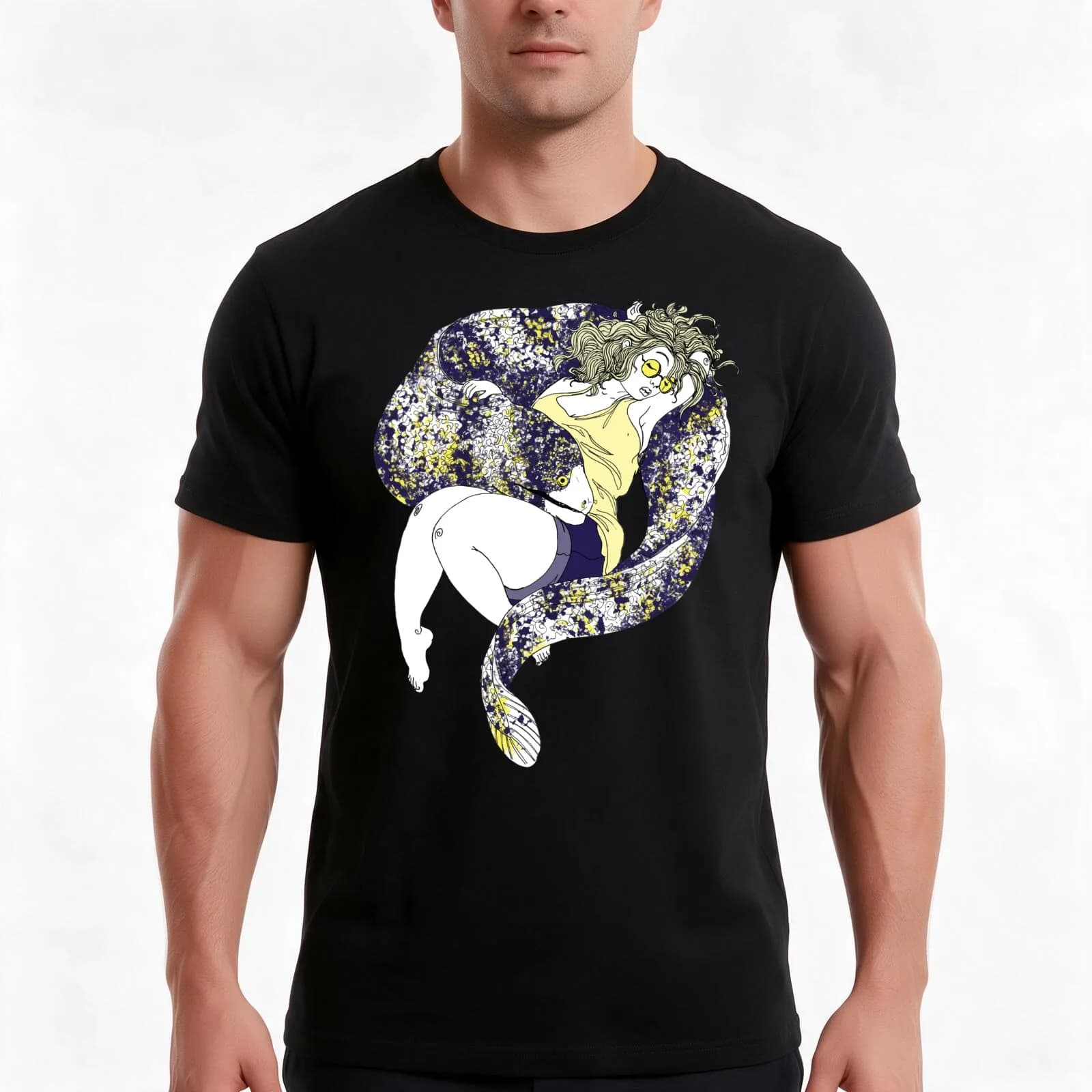 Sleeping with fish. Moray T-Shirt, Summer Casual Cotton Tee, Oversized Streetwear Tops, Vintage Graphic Print, Unisex Men Women
