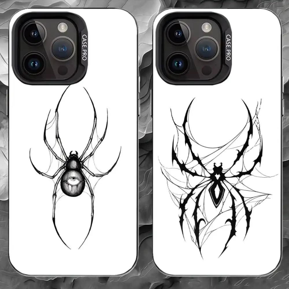 D-Dark Gothic Spider Phone Case For iPhone 17 16 15 14 13 12 11 Pro Max Plus Silver Matte Black Cover