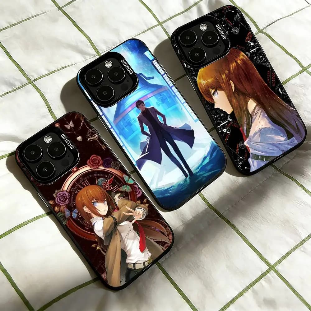 Steins Gate Anime Phone Case For iPhone 17,16,15,14,13,12,11 Plus,Pro Max,XS,Colored Silver Plated Inside Cover