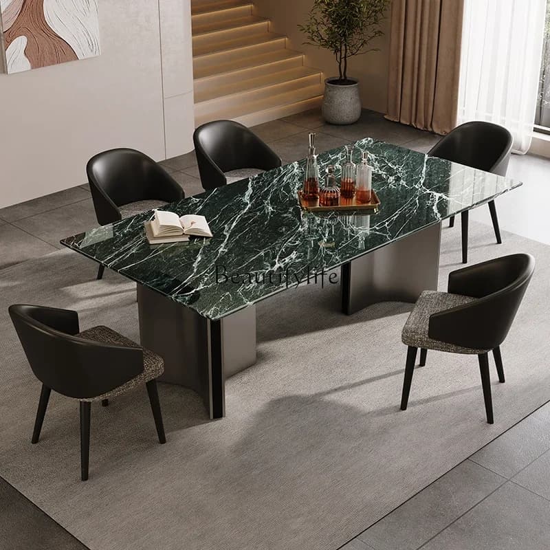 02  Natural Marble Dining Table Rectangular Minimalist Luxury Stone Dining Table Italian Style High-End Feel