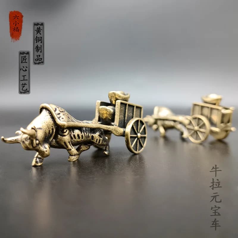 Brass Bull Pulling Yuanbao Car Creative Desktop Ornament Tea Pet Antique Style Wealth-Attracting Wealth-Promoting Craft