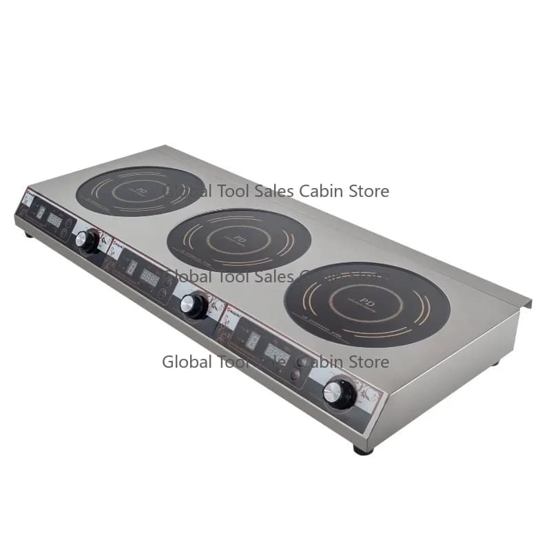 Commercial Electric Induction Cooktop 3.5kW 3 Burner Stainless Steel Auto Shut-Off Safety 1 Year Warranty for
